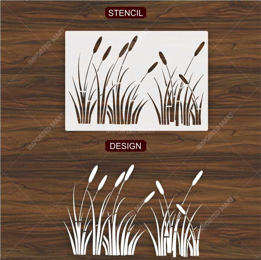 Natural Grass Silhouette Stencil for Wall, Floor & Craft Décor – Minimal Botanical Border – ID# 177
