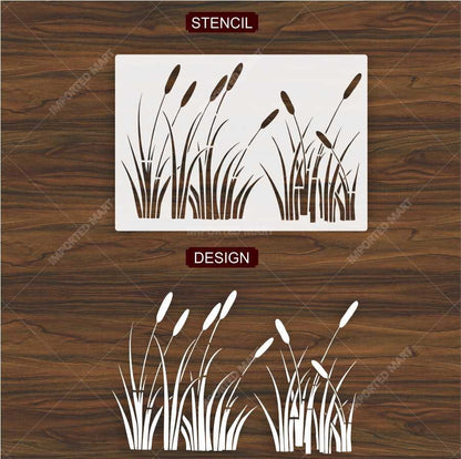 Natural Grass Silhouette Stencil for Wall, Floor & Craft Décor – Minimal Botanical Border – ID# 177