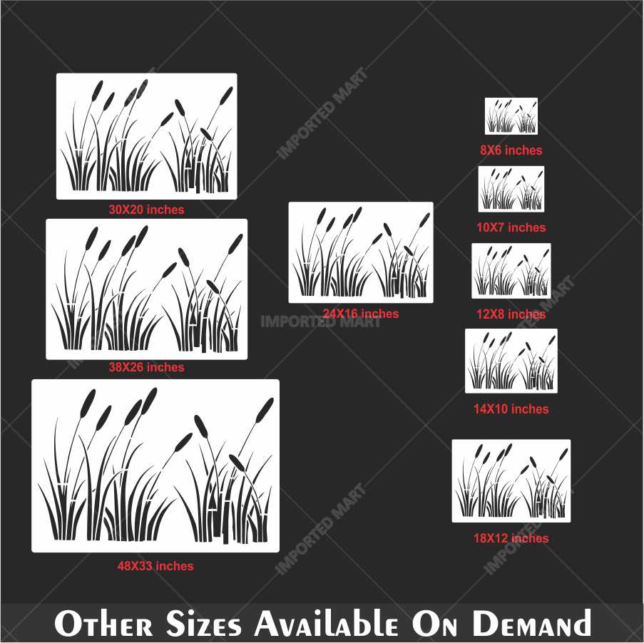 Natural Grass Silhouette Stencil for Wall, Floor & Craft Décor – Minimal Botanical Border – ID# 177