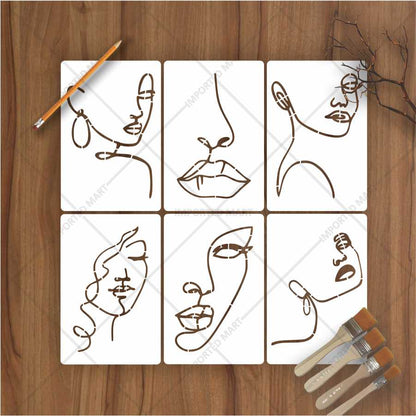 Abstract Face Stencil Bundle for Walls, Canvas & Furniture – Line Art Faces Pack – ID# 655