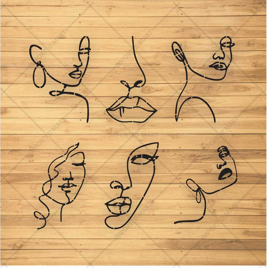 Abstract Face Stencil Bundle for Walls, Canvas & Furniture – Line Art Faces Pack – ID# 655