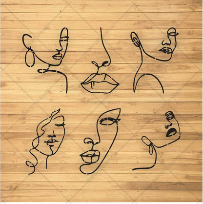 Abstract Face Stencil Bundle for Walls, Canvas & Furniture – Line Art Faces Pack – ID# 655