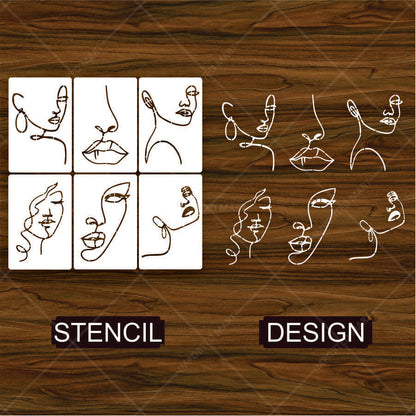 Abstract Face Stencil Bundle for Walls, Canvas & Furniture – Line Art Faces Pack – ID# 655