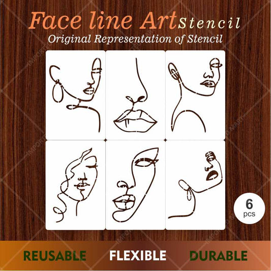 Abstract Face Stencil Bundle for Walls, Canvas & Furniture – Line Art Faces Pack – ID# 655