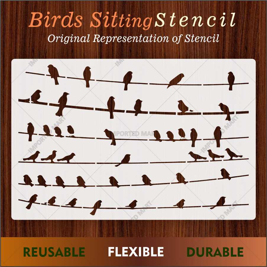 Birds Sitting Stencil for Wall, Wood & Fabric Art – Flying Bird Line Design – ID# 658