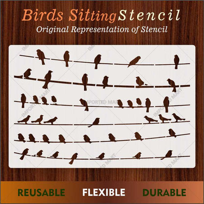 Birds Sitting Stencil for Wall, Wood & Fabric Art – Flying Bird Line Design – ID# 658