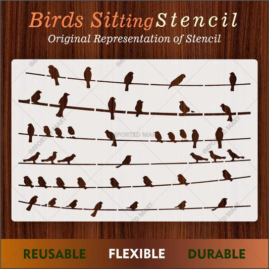Birds Sitting Stencil for Wall, Wood & Fabric Art – Flying Bird Line Design – ID# 658