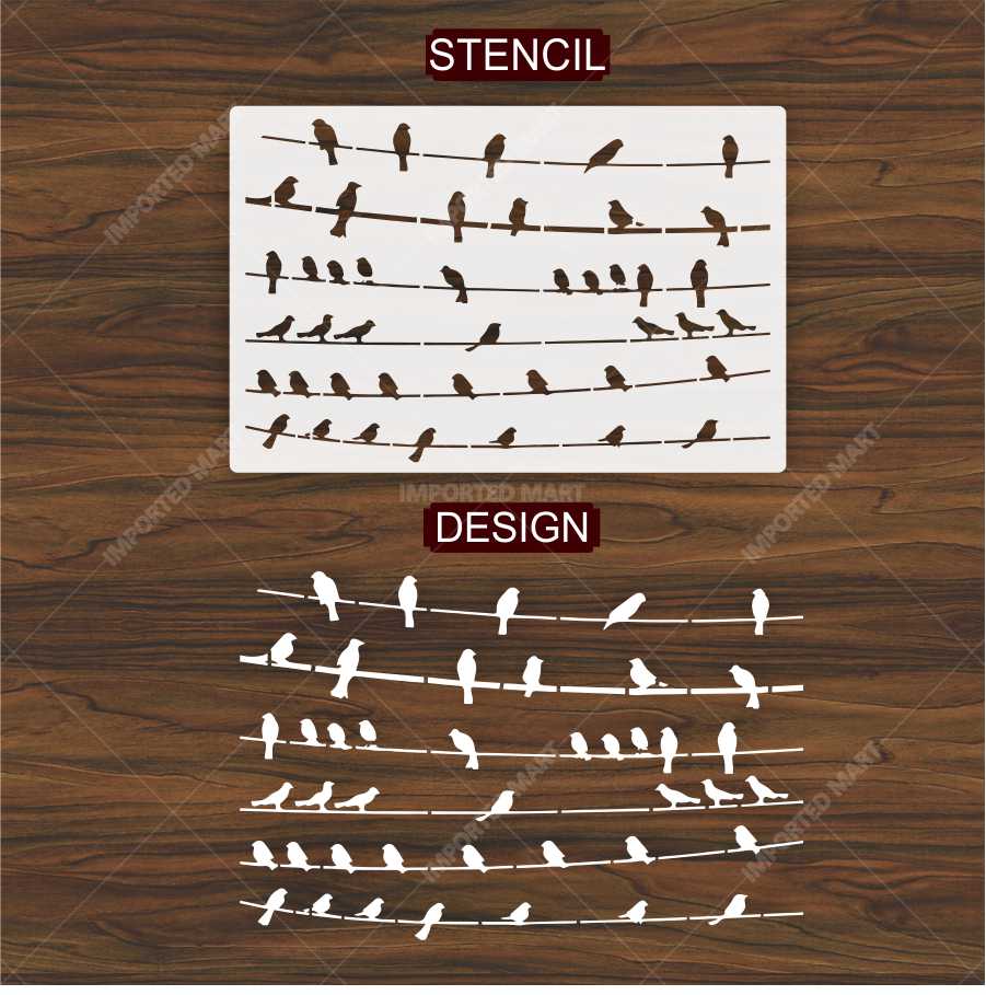 Birds Sitting Stencil for Wall, Wood & Fabric Art – Flying Bird Line Design – ID# 658