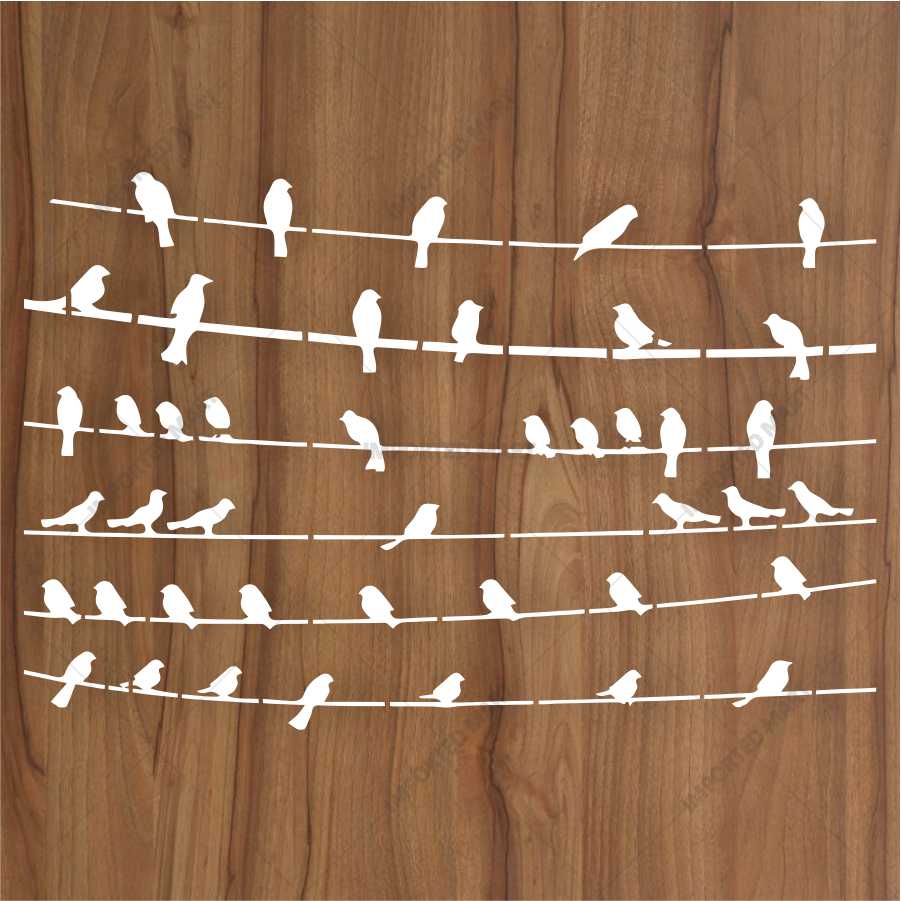 Birds Sitting Stencil for Wall, Wood & Fabric Art – Flying Bird Line Design – ID# 658