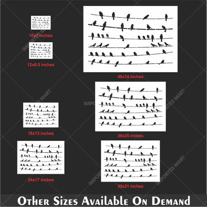 Birds Sitting Stencil for Wall, Wood & Fabric Art – Flying Bird Line Design – ID# 658
