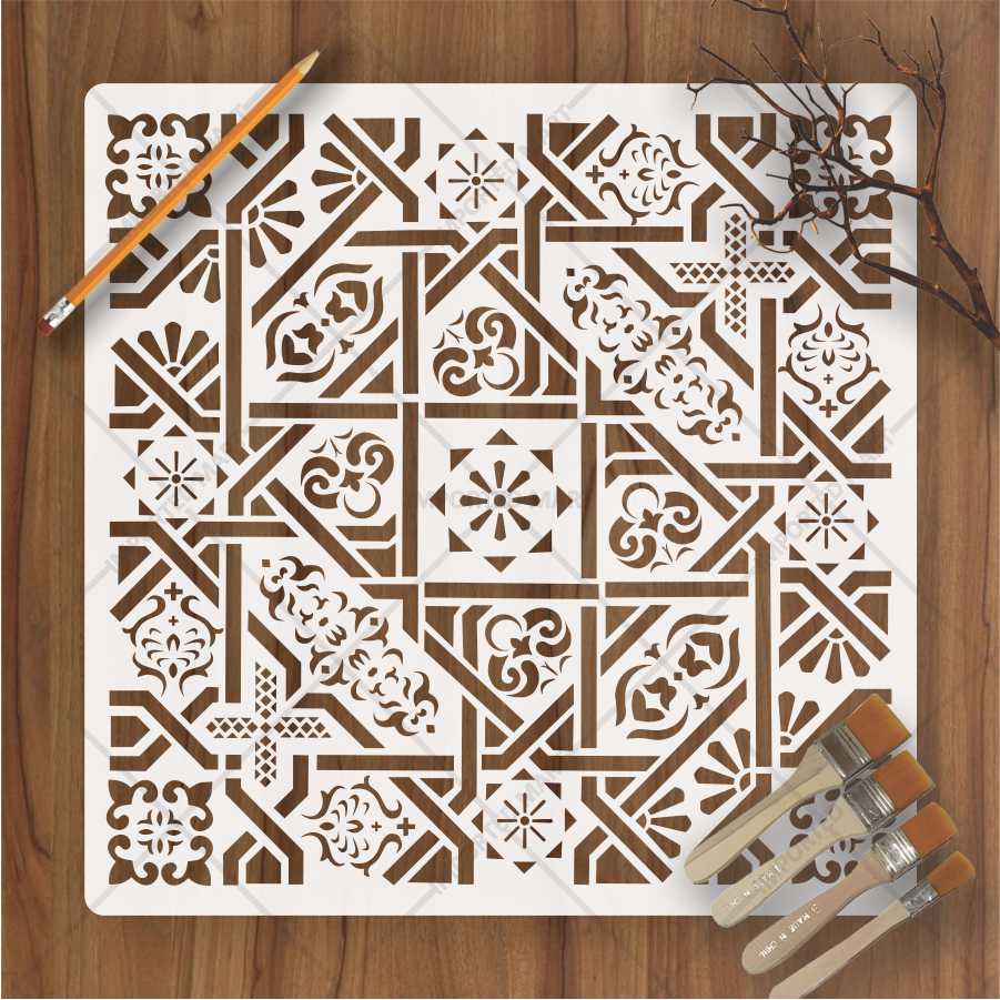 Geometric Tile Stencil for Wall, Floor & Furniture – Moroccan Square Pattern – ID# 659