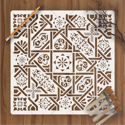 Geometric Tile Stencil for Wall, Floor & Furniture – Moroccan Square Pattern – ID# 659