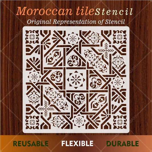 Geometric Tile Stencil for Wall, Floor & Furniture – Moroccan Square Pattern – ID# 659