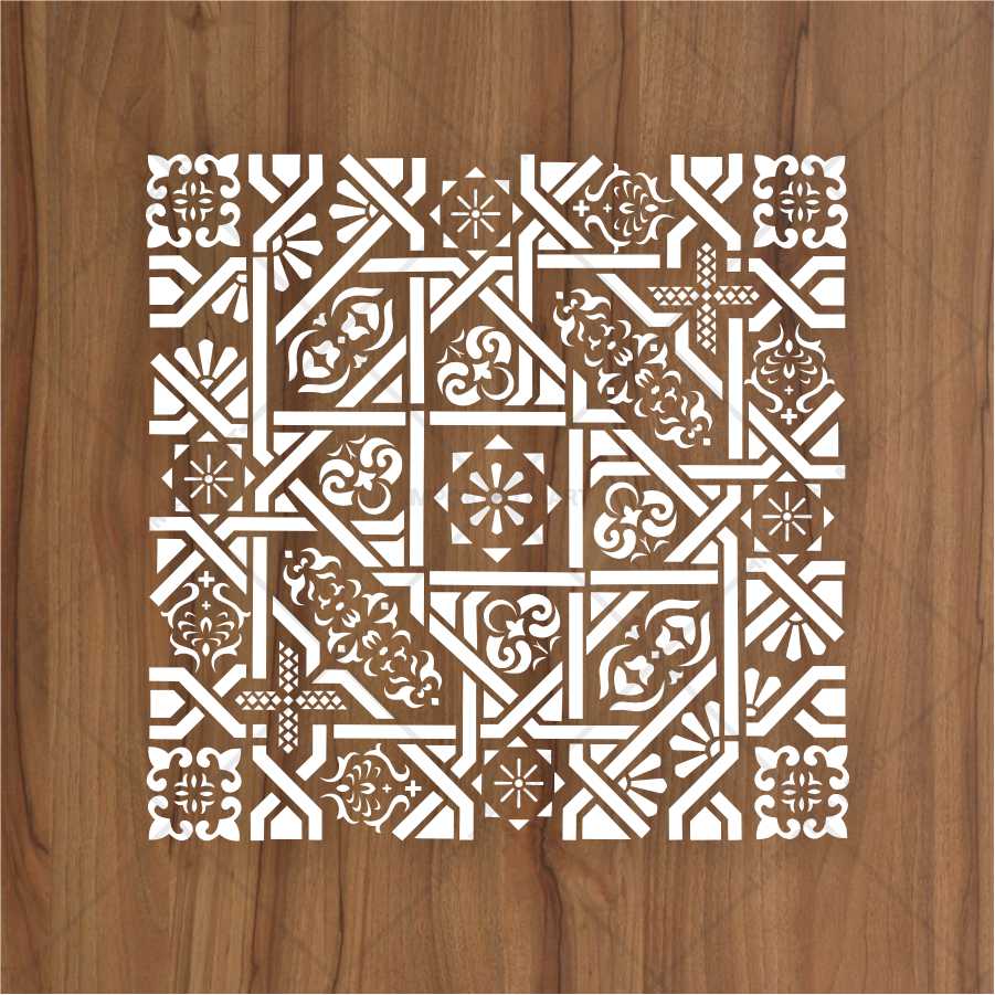Geometric Tile Stencil for Wall, Floor & Furniture – Moroccan Square Pattern – ID# 659
