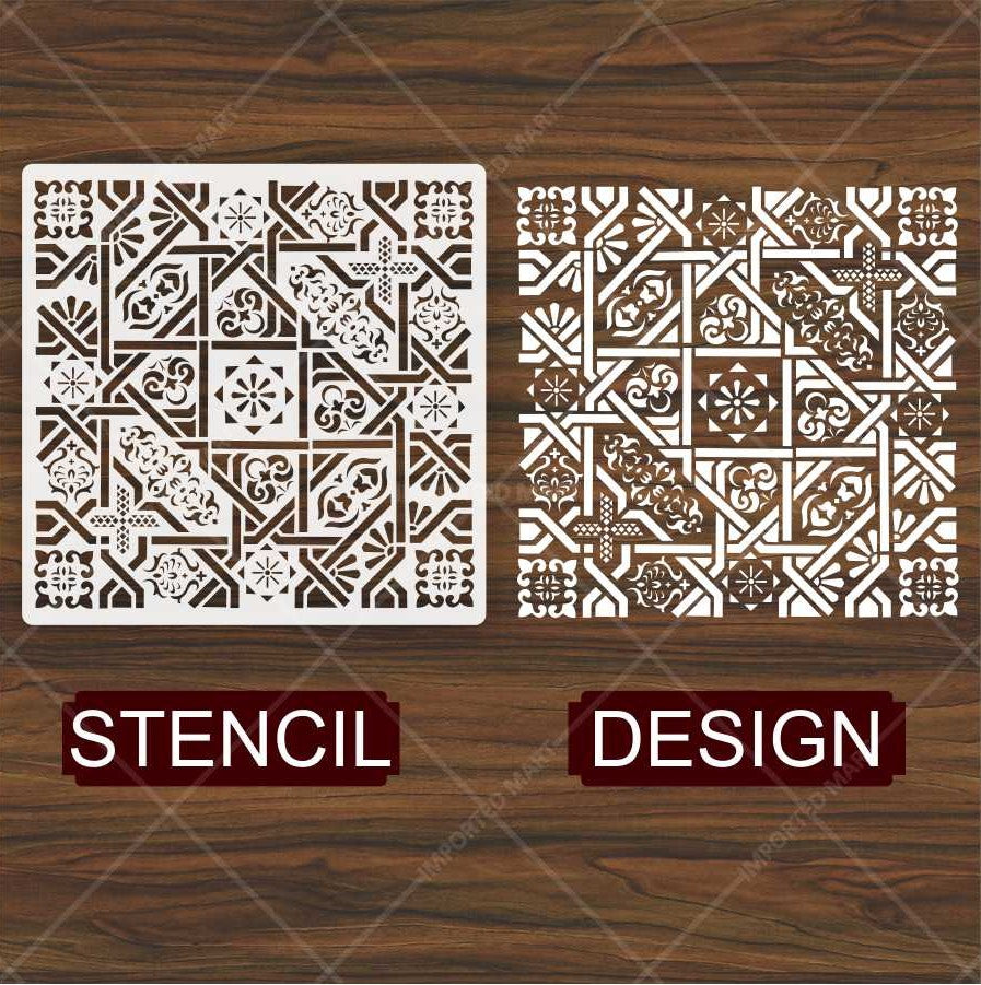 Geometric Tile Stencil for Wall, Floor & Furniture – Moroccan Square Pattern – ID# 659