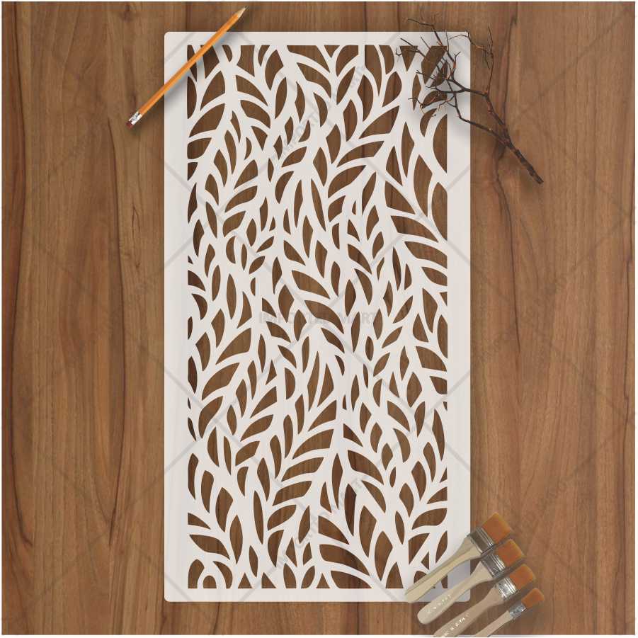 Organic Leaf Flow Stencil for Wall, Wood & Fabric Art – Nature-Inspired Pattern – ID# 147