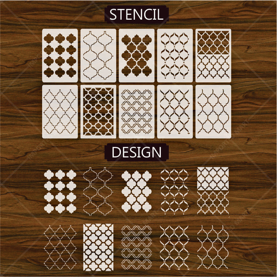 10 Pcs Ultimate Moroccan Stencils Design Pack for Cake , Wall, Fabric,  Canvas & Furniture painting  ID# 661