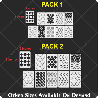 10 Pcs Ultimate Moroccan Stencils Design Pack for Cake , Wall, Fabric,  Canvas & Furniture painting  ID# 661