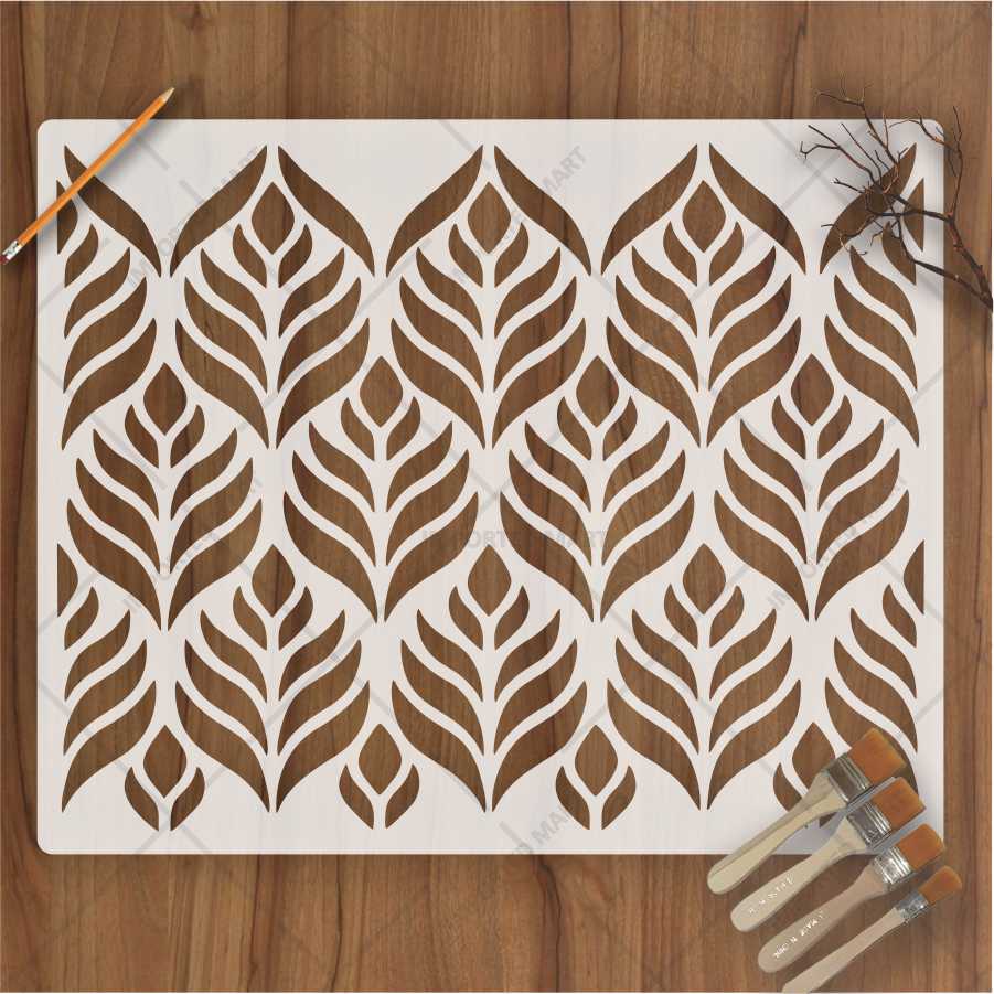 Modern Teardrop Leaf Stencil for Wall, Wood & Fabric – Bold Botanical Pattern – ID# 146