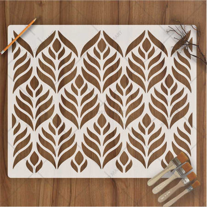 Modern Geometric Leaf Stencil for Wall, Furniture & Fabric Décor – Bold Botanical Pattern – ID# 662