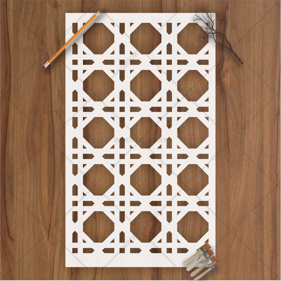 Geometric Grid Lattice Stencil for Wall, Wood & Decor – Reusable Islamic-Inspired Pattern – ID# 145