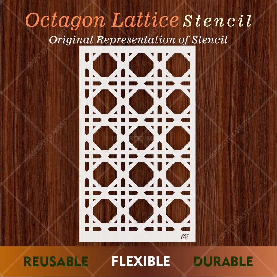 Geometric Lattice Pattern Stencil for Wall, Wood & Fabric Art – Modern Octagon Grid Design – ID# 663