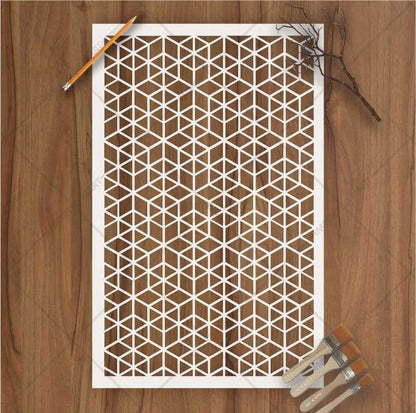 Geometric Cube Pattern Stencil for Wall, Floor & Wood Art – 3D Illusion Design – ID# 161