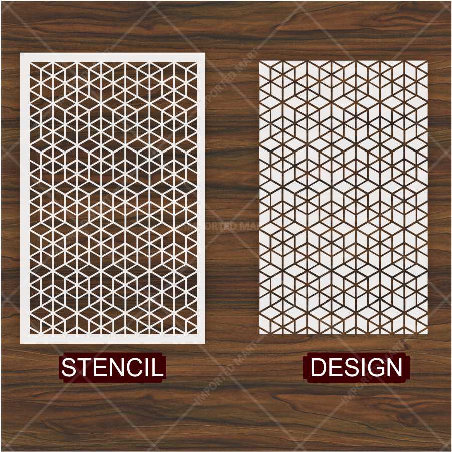 Geometric Cube Pattern Stencil for Wall, Floor & Wood Art – 3D Illusion Design – ID# 161