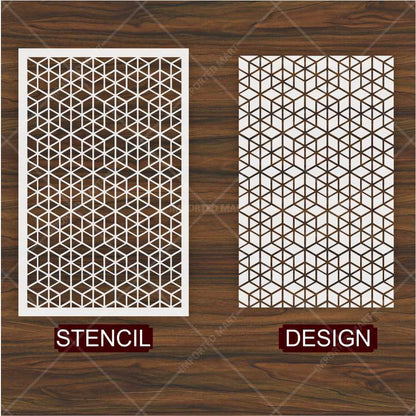 Geometric Cube Pattern Stencil for Wall, Floor & Wood Art – 3D Illusion Design – ID# 161