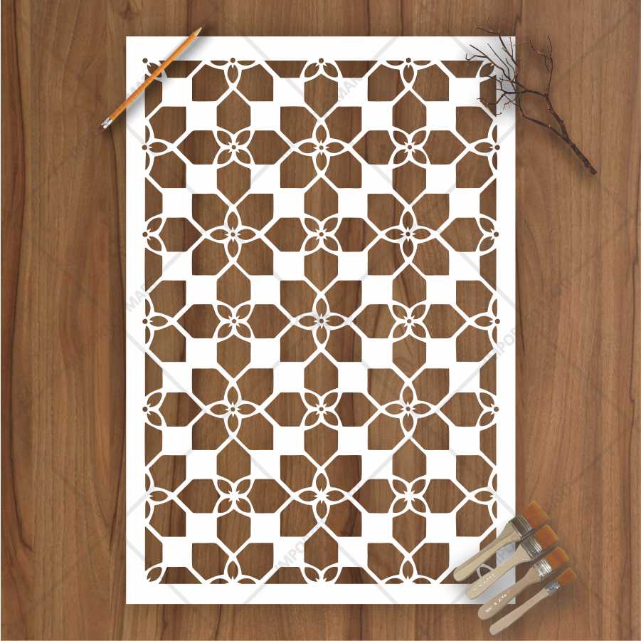 Geometric Cube Pattern Stencil for Wall, Floor & Wood Art – 3D Illusion Design – ID# 160