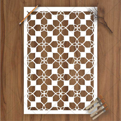 Geometric Cube Pattern Stencil for Wall, Floor & Wood Art – 3D Illusion Design – ID# 160