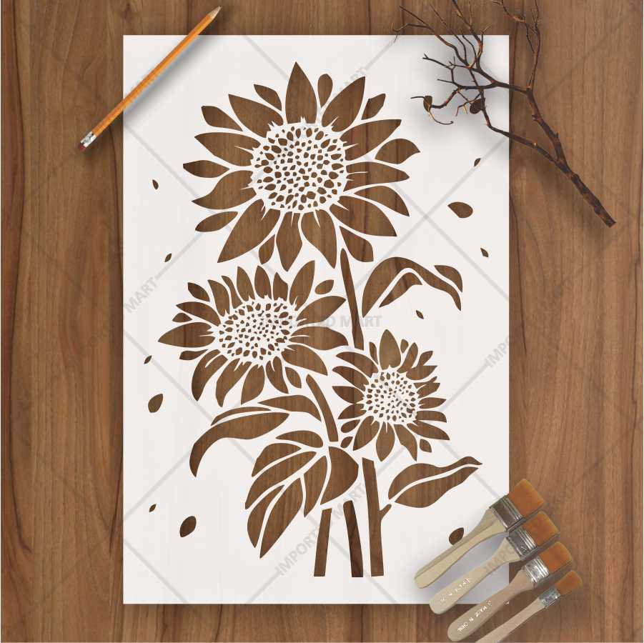 Sunflower Bunch Stencil for Wall, Wood & Fabric Painting – Floral Bloom Design – ID# 159