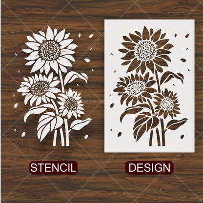 Sunflower Bunch Stencil for Wall, Wood & Fabric Painting – Floral Bloom Design – ID# 159