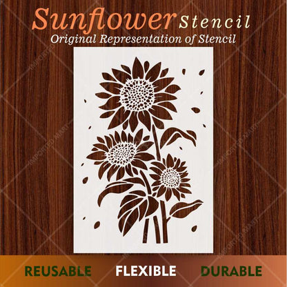 Sunflower Bunch Stencil for Wall, Wood & Fabric Painting – Floral Bloom Design – ID# 666