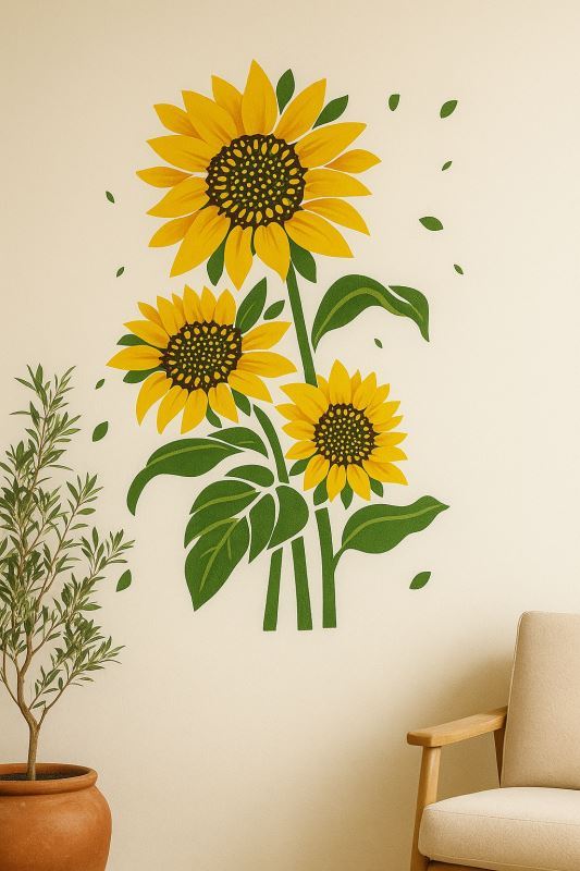 Sunflower Bunch Stencil for Wall, Wood & Fabric Painting – Floral Bloom Design – ID# 159