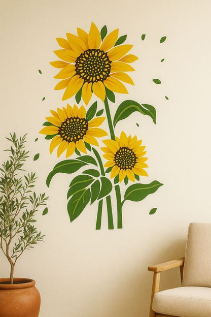 Sunflower Bunch Stencil for Wall, Wood & Fabric Painting – Floral Bloom Design – ID# 159