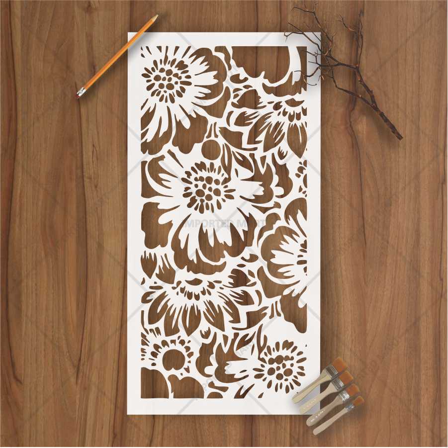 Floral Garden Pattern Stencil for Wall, Fabric & Wood Art – Dense Bloom Design – ID# 158