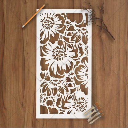 Floral Garden Pattern Stencil for Wall, Fabric & Wood Art – Dense Bloom Design – ID# 158