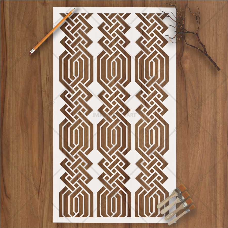 Geometric Knot Stencil for Wall, Wood & Furniture – Modern Lattice Design – ID# 669