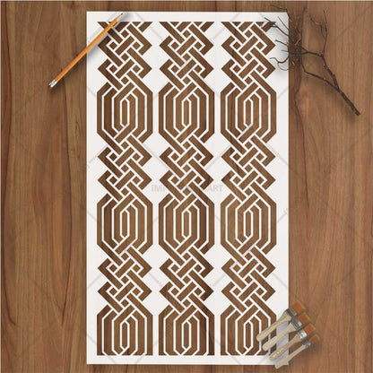 Geometric Knot Stencil for Wall, Wood & Furniture – Modern Lattice Design – ID# 669