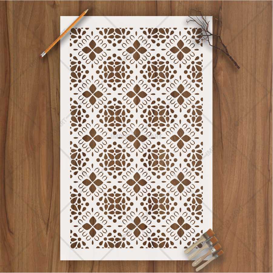 Moroccan Tile Stencil for Wall, Wood & Fabric Art – Boho Floral Pattern – ID# 156