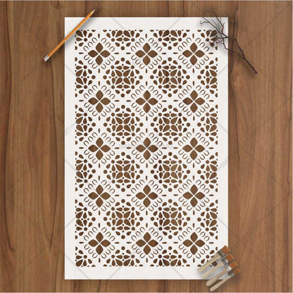 Moroccan Tile Stencil for Wall, Wood & Fabric Art – Boho Floral Pattern – ID# 156