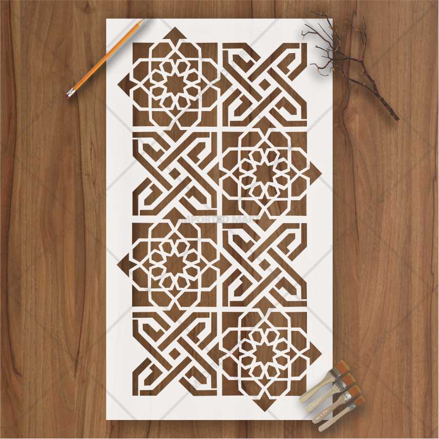 Islamic Geometric Tile Stencil for Wall, Wood & Fabric – Reusable Arabesque Art Design – ID# 155