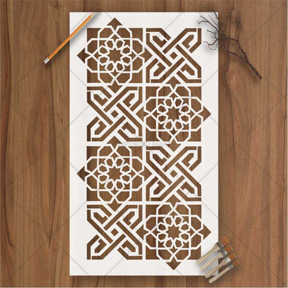 Islamic Geometric Tile Stencil for Wall, Wood & Fabric – Reusable Arabesque Art Design – ID# 155