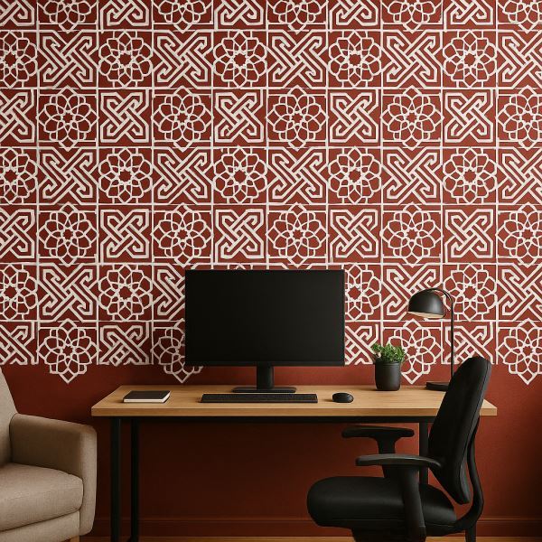 Islamic Geometric Tile Stencil for Wall, Wood & Fabric – Reusable Arabesque Art Design – ID# 155