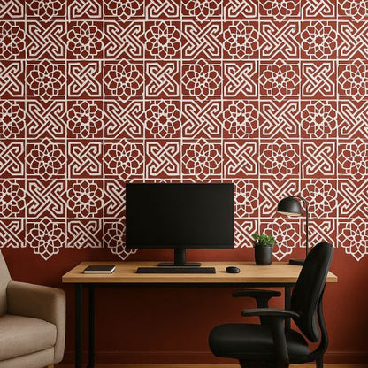 Islamic Geometric Tile Stencil for Wall, Wood & Fabric – Reusable Arabesque Art Design – ID# 155