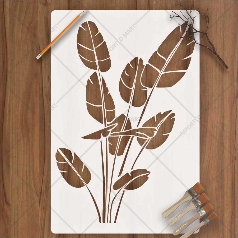 Tropical Banana Leaf Stencil for Wall, Wood & Fabric – Large Botanical Palm Design – ID# 154