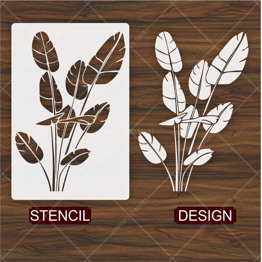 Tropical Banana Leaf Stencil for Wall, Wood & Fabric – Large Botanical Palm Design – ID# 154