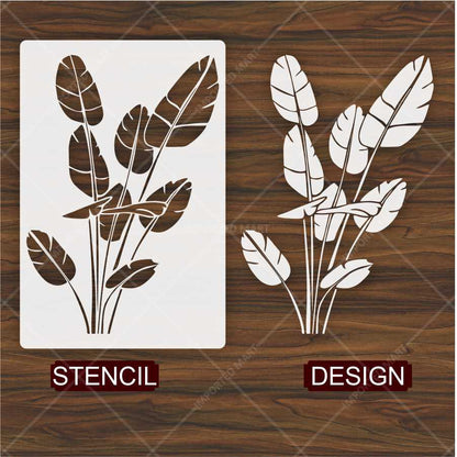 Tropical Banana Leaf Stencil for Wall, Wood & Fabric – Large Botanical Palm Design – ID# 154