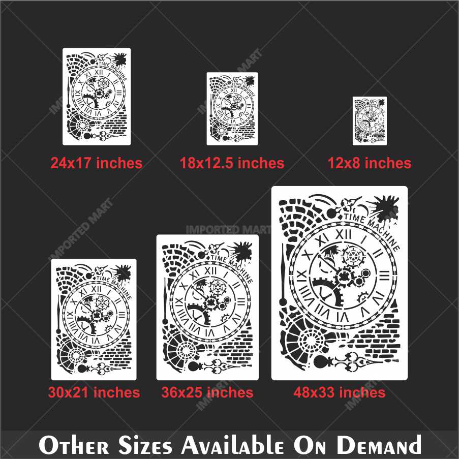 Time Machine Clock Stencil for Wall, Wood & Furniture – Steampunk Gear Design – ID# 675